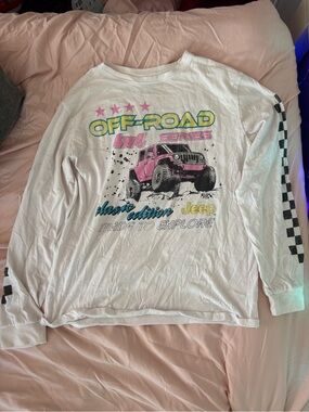 Jeep White Long Sleeve Tee with Pink Off-Road Graphic